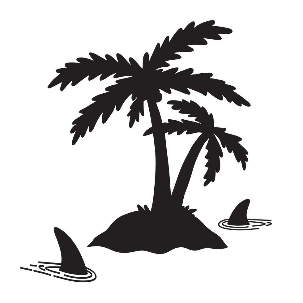 Hai Flosse Vektor Symbol Palme Baum Insel Kokosnuss Logo Delfin Charakter Illustration Symbol Grafik