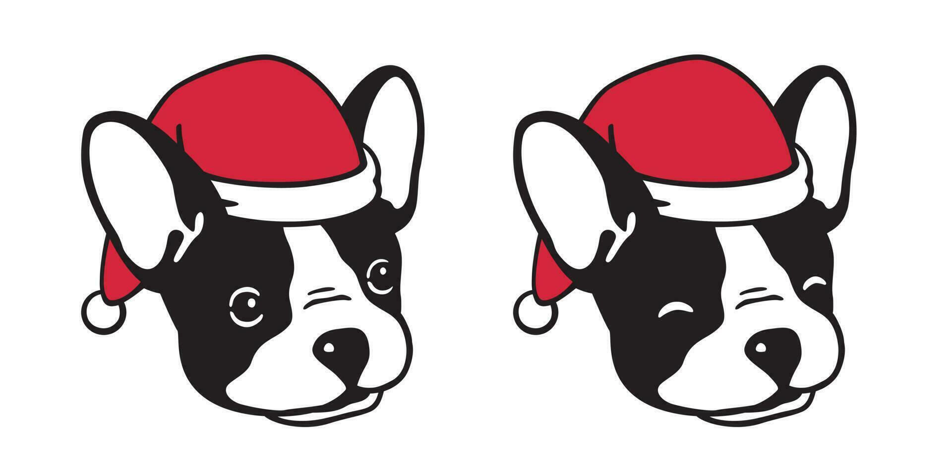 Hund Vektor Französisch Bulldogge Weihnachten Santa claus Weihnachten Hut Schal Charakter Karikatur Logo Symbol Illustration schwarz