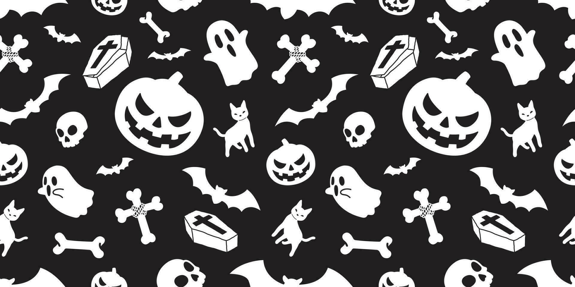 Halloween nahtlos Muster gespenstisch Vektor Kürbis Schläger Geist Dracula Sarg Schädel Knochen Schal isoliert Illustration Fliese Hintergrund Hintergrund