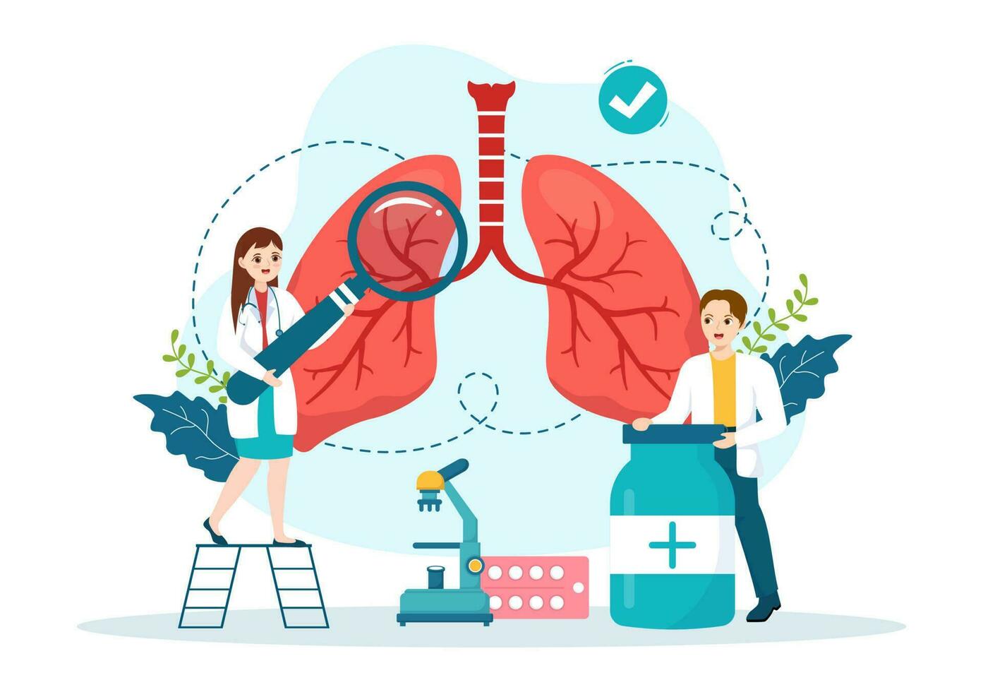 Lungenarzt Vektor Illustration mit Arzt Lungenheilkunde, Lunge Atemwege System Untersuchung und Behandlung im eben Karikatur Hand gezeichnet Vorlagen