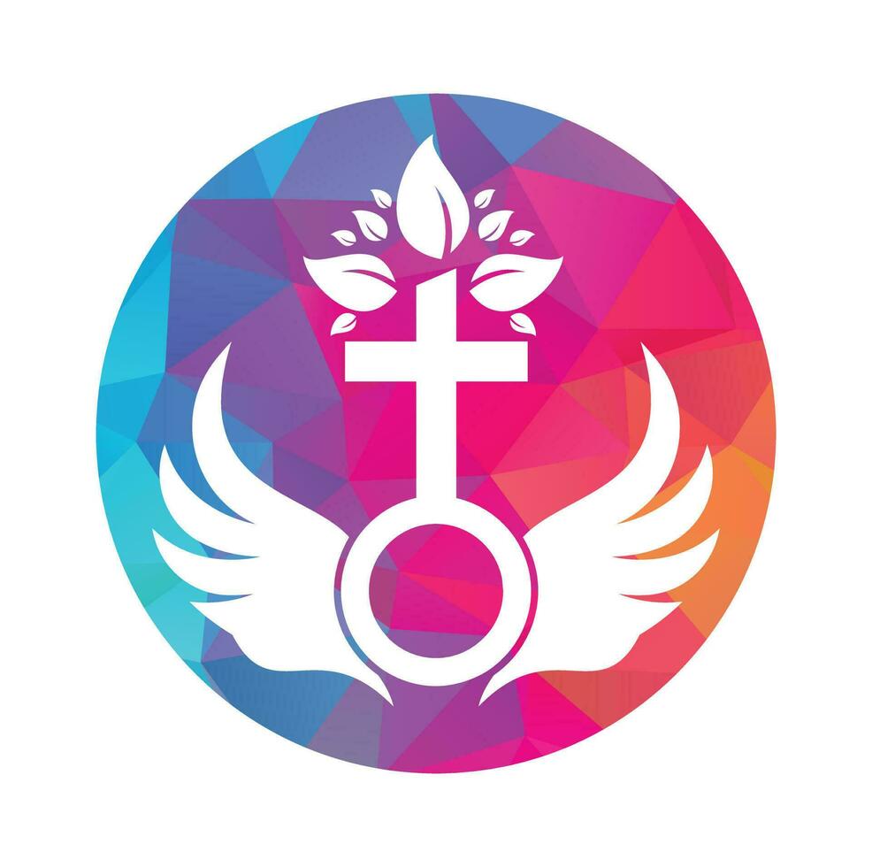 kyrka logotyp. bibel, Jesus' korsa och ängel vingar. vingar kyrka träd logotyp design ikon. vektor