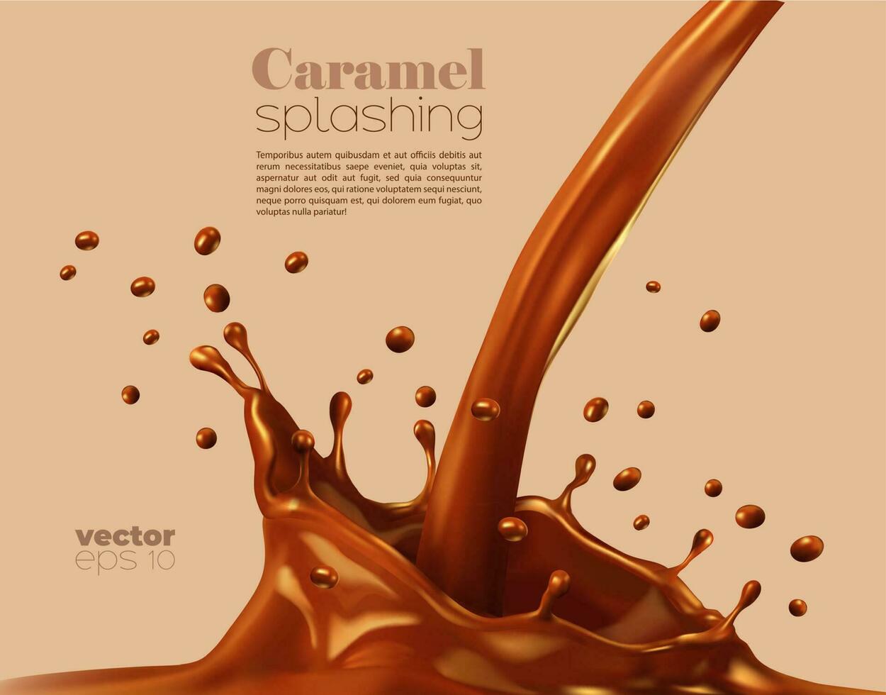 Süss Karamell fließen und Corona Spritzen von Schokolade vektor