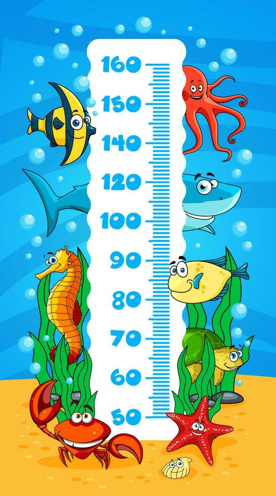 Kinder Höhe Diagramm, unter Wasser Karikatur Meer Tiere vektor