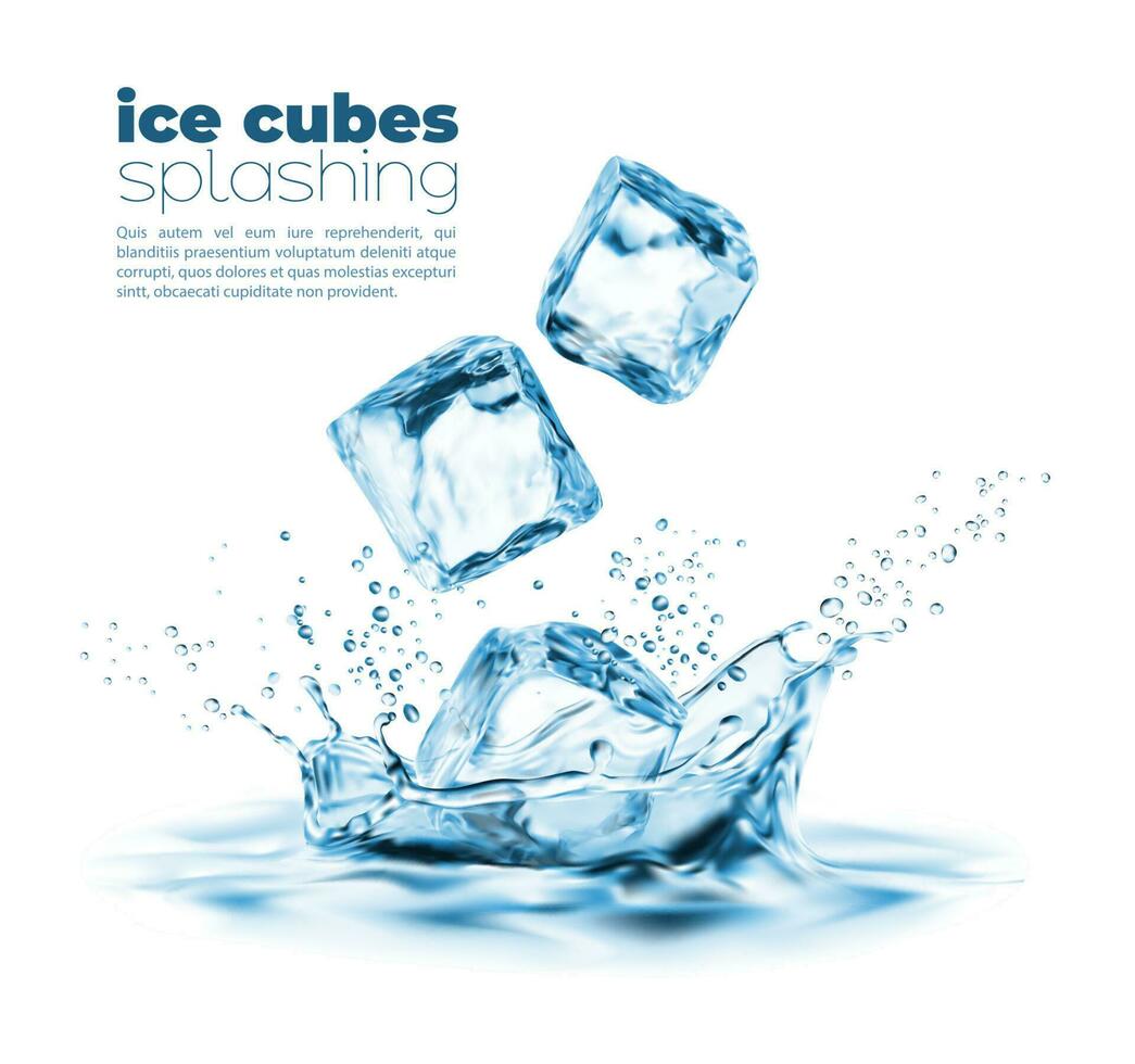 realistisk faller is kub och korona vatten stänk vektor