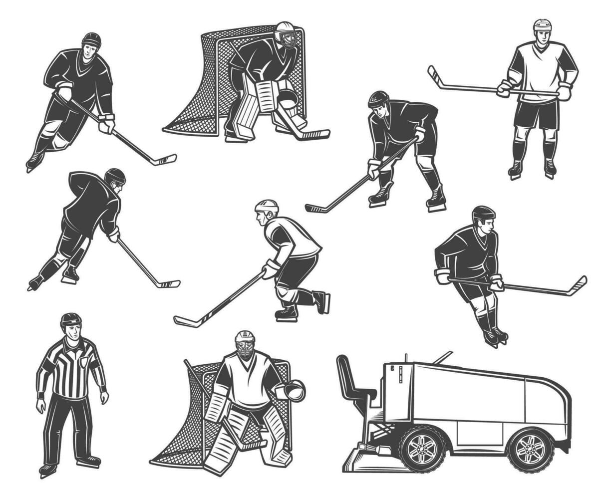 Eis Eishockey Sport Spieler, Schiedsrichter, Ausrüstung vektor