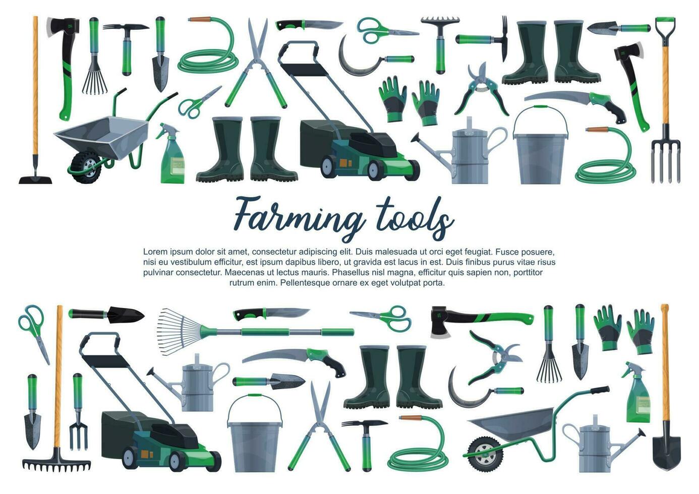 Gartenarbeit, Landwirtschaft Werkzeuge Instrumente Vektor Poster