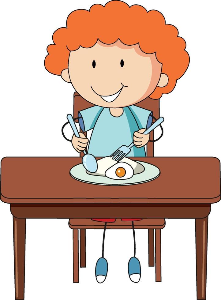ein Junge, der Frühstückskritzel-Zeichentrickfigur isoliert hat vektor
