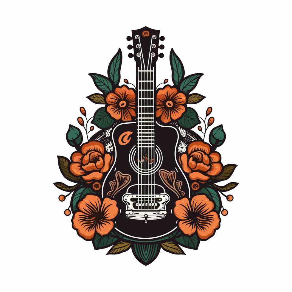 ein Gitarre und Blumen Kommen Sie zusammen im diese Logo Design, Erstellen ein harmonisch und stilvoll Bild zum ein Musik- oder Natur inspiriert Marke vektor