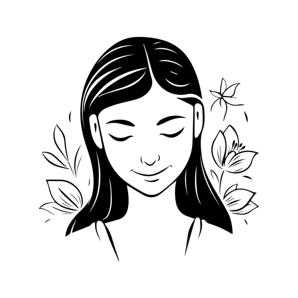 mindfulness flicka logotyp design förkroppsligar de anda av lugna och medvetenhet. detta elegant illustration är perfekt för wellness och meditation märken. vektor