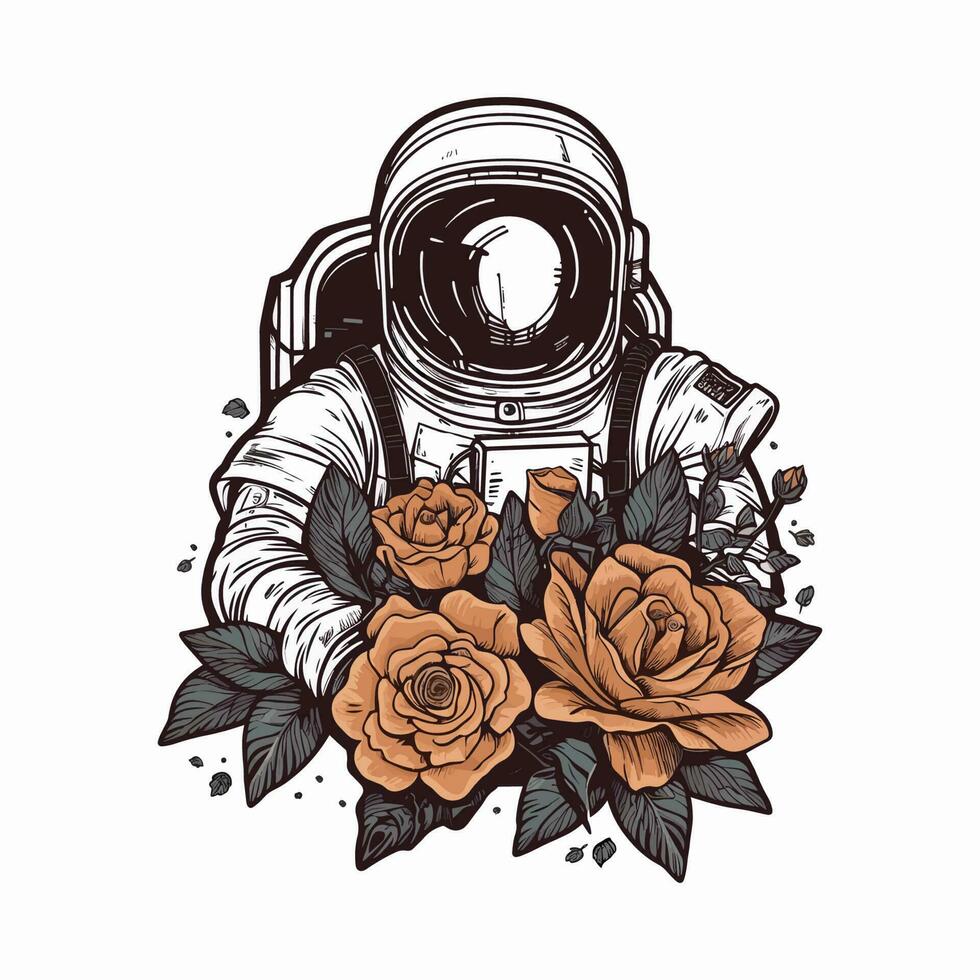 Astronaut handgemalt Logo Design Illustration vektor