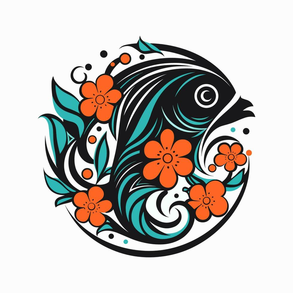 en färgrik fisk med en skön blomma illustration, perfekt för en logotyp design eller dekoration. vektor