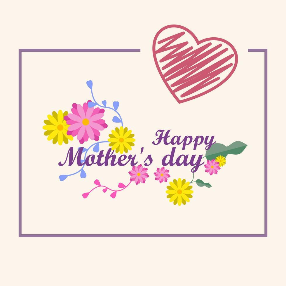 Beschriftung glücklich Mütter Tag. handgemalt Karte mit Blume und Herz. Vektor Illustration eps 10.