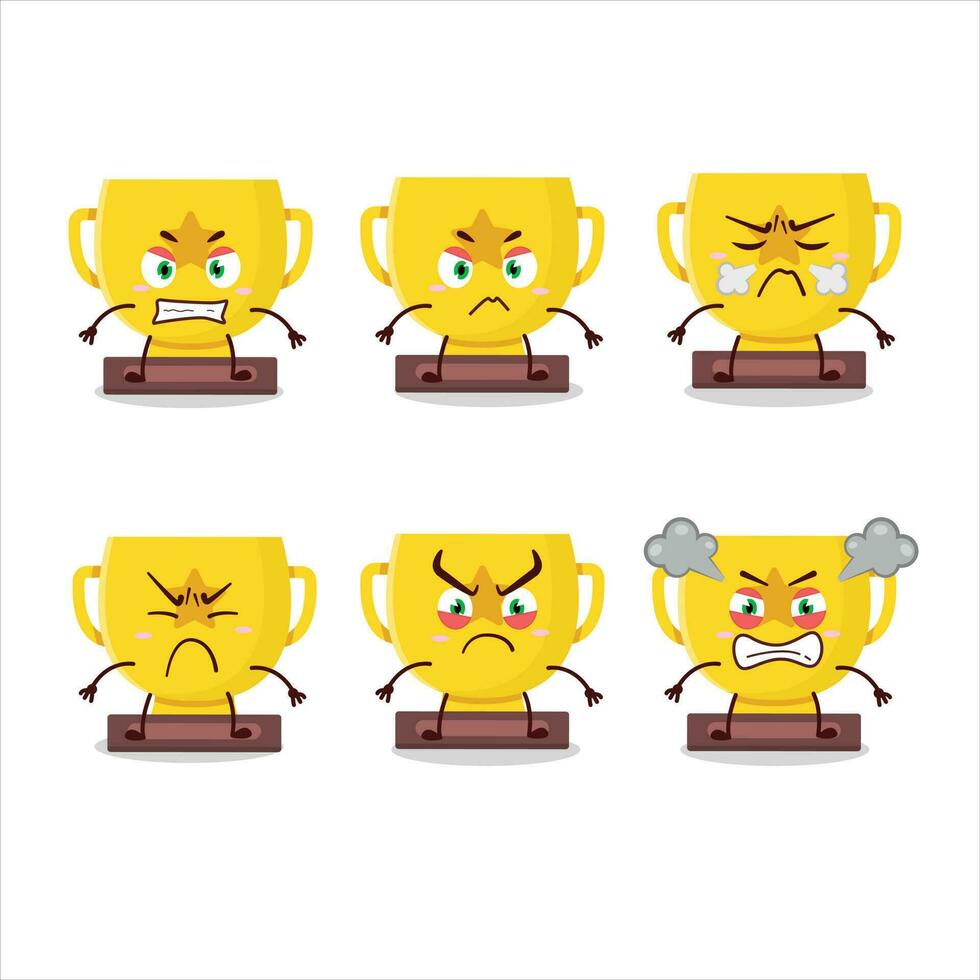 Gold Trophäe Karikatur Charakter mit verschiedene wütend Ausdrücke vektor