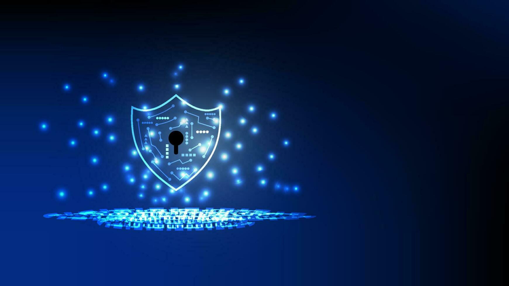 digital skydda med virtuell skärm på mörk bakgrund cyber säkerhet teknologi bedrägeri förebyggande vektor