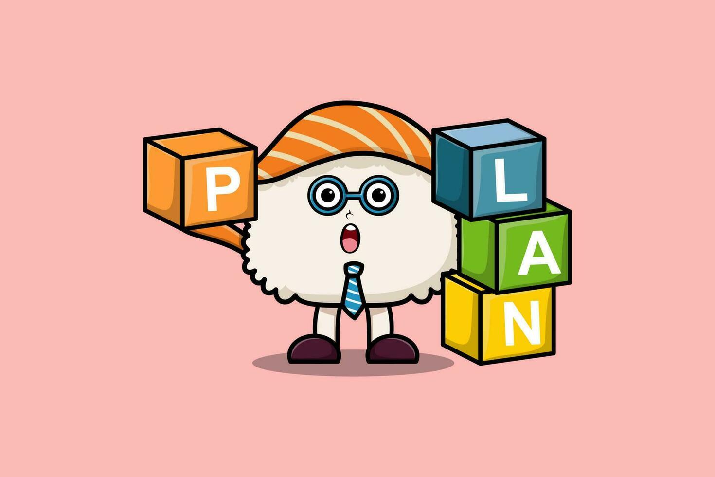 niedlicher Cartoon-Sushi-Geschäftsmann, der Planbox stapelt vektor