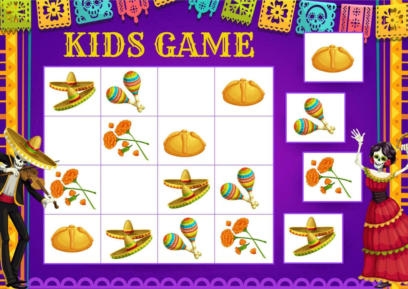 dia de los Muertos Tag Sudoku Spiel, Block Puzzle vektor