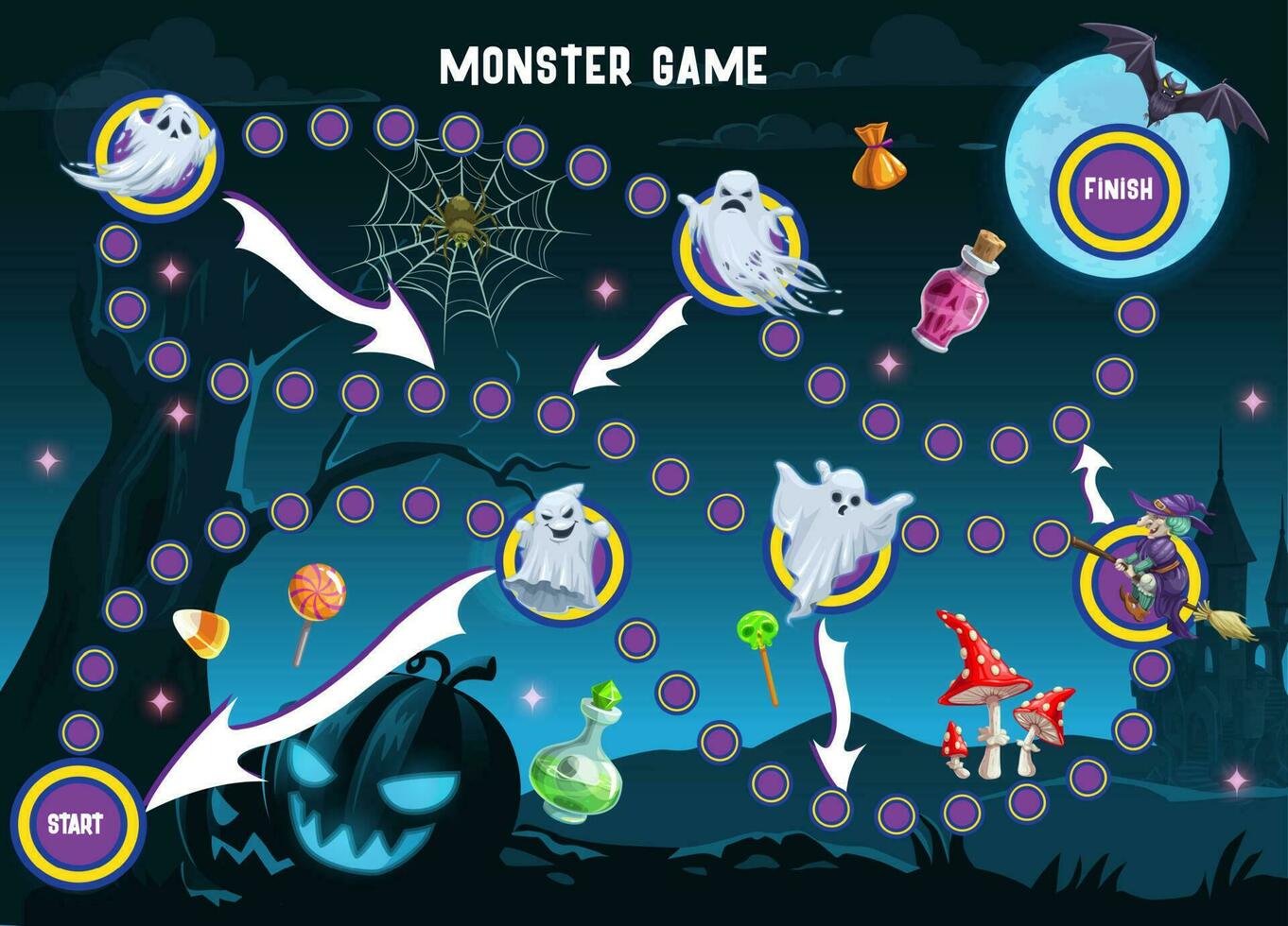 halloween monster väg styrelse spel mall vektor