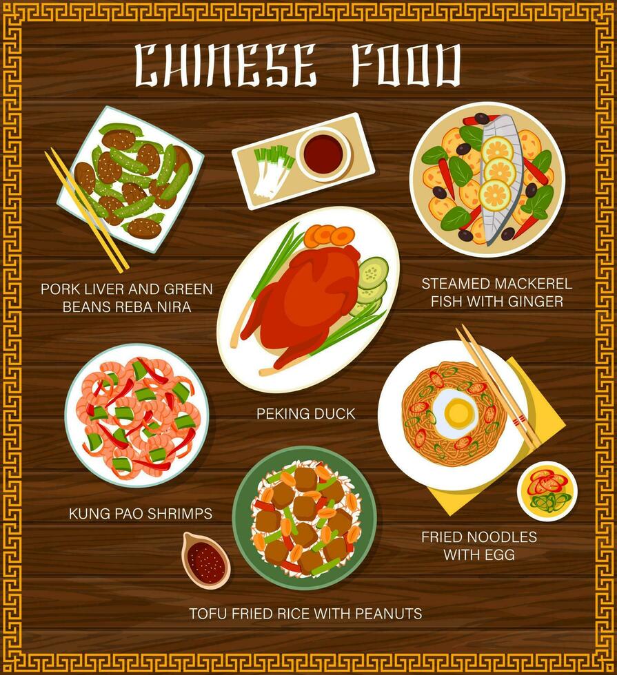 Chinesisch Küche Vektor Speisekarte, China Essen Mahlzeiten