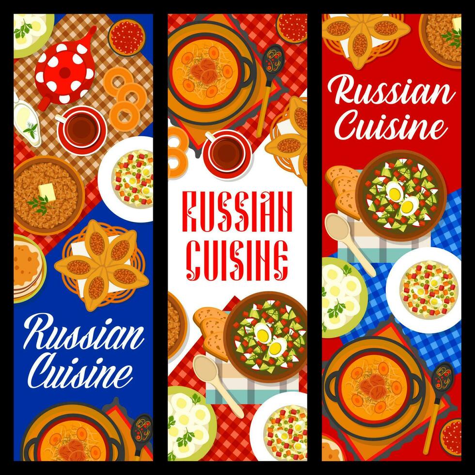 Russisch Küche Banner, Restaurant Essen Geschirr vektor