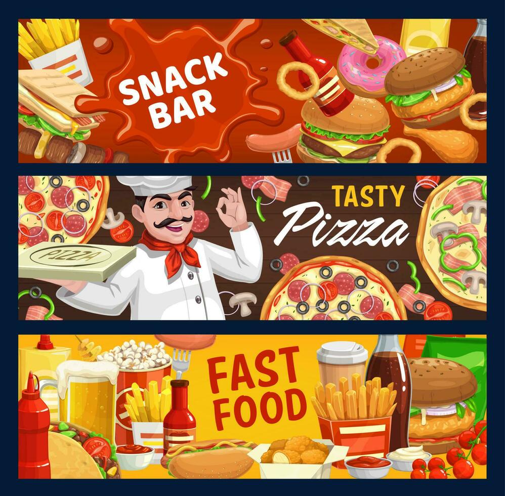 schnell Essen und Snack Bar Vektor Karikatur Banner