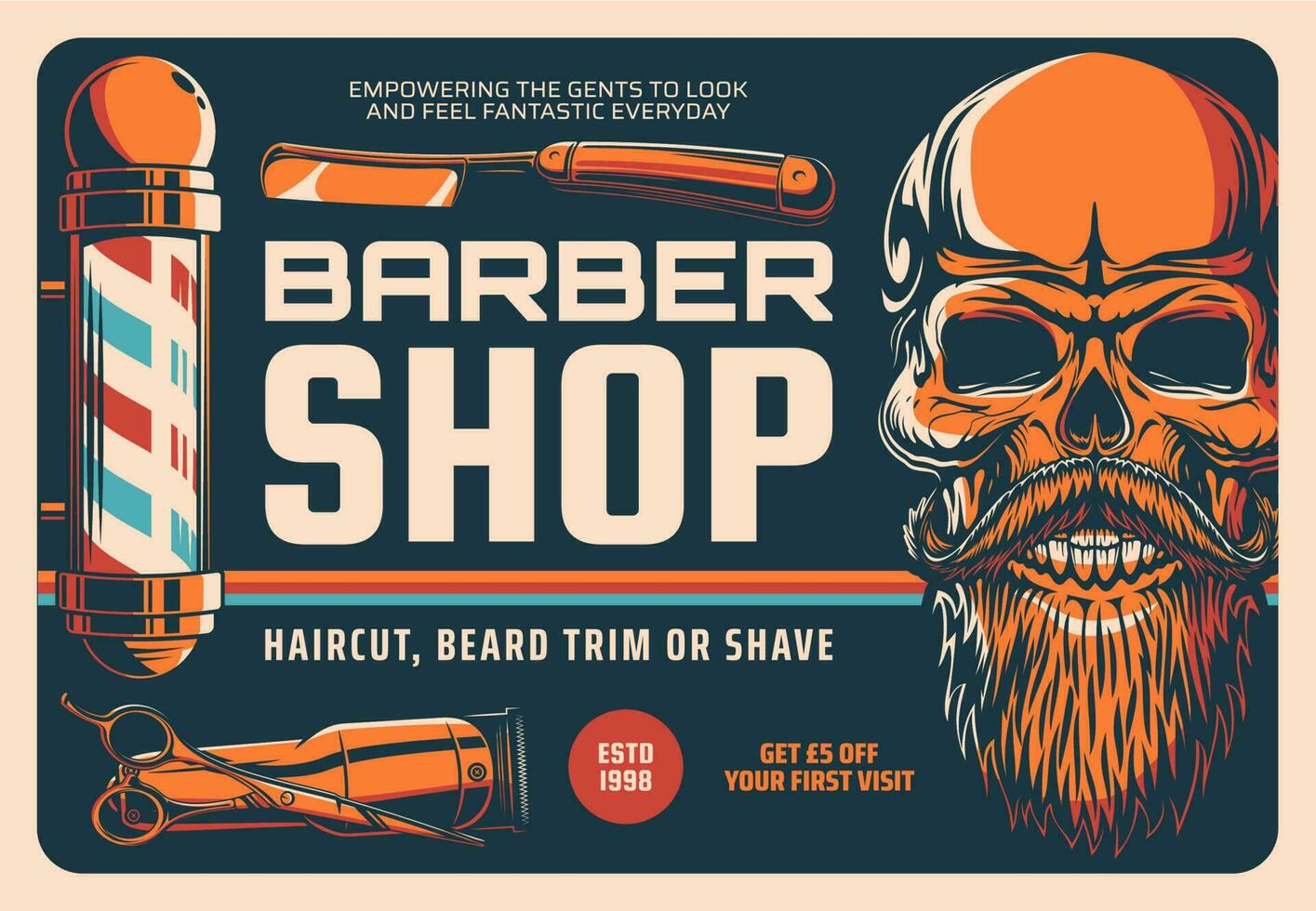 Friseurladen, Haarschnitt, Bart rasieren oder trimmen Banner vektor