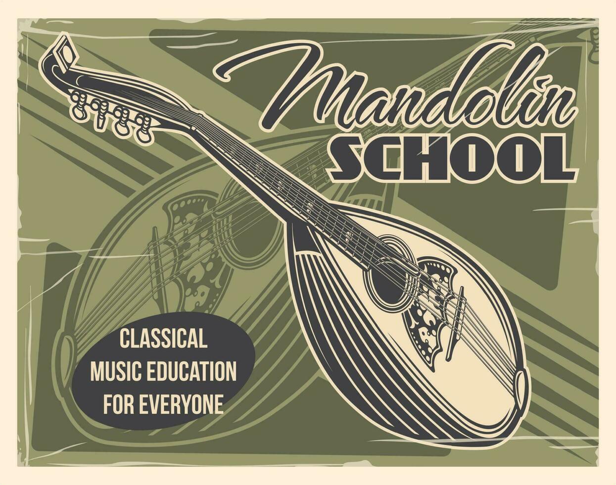 mandolin musikalisk instrument retro affisch vektor