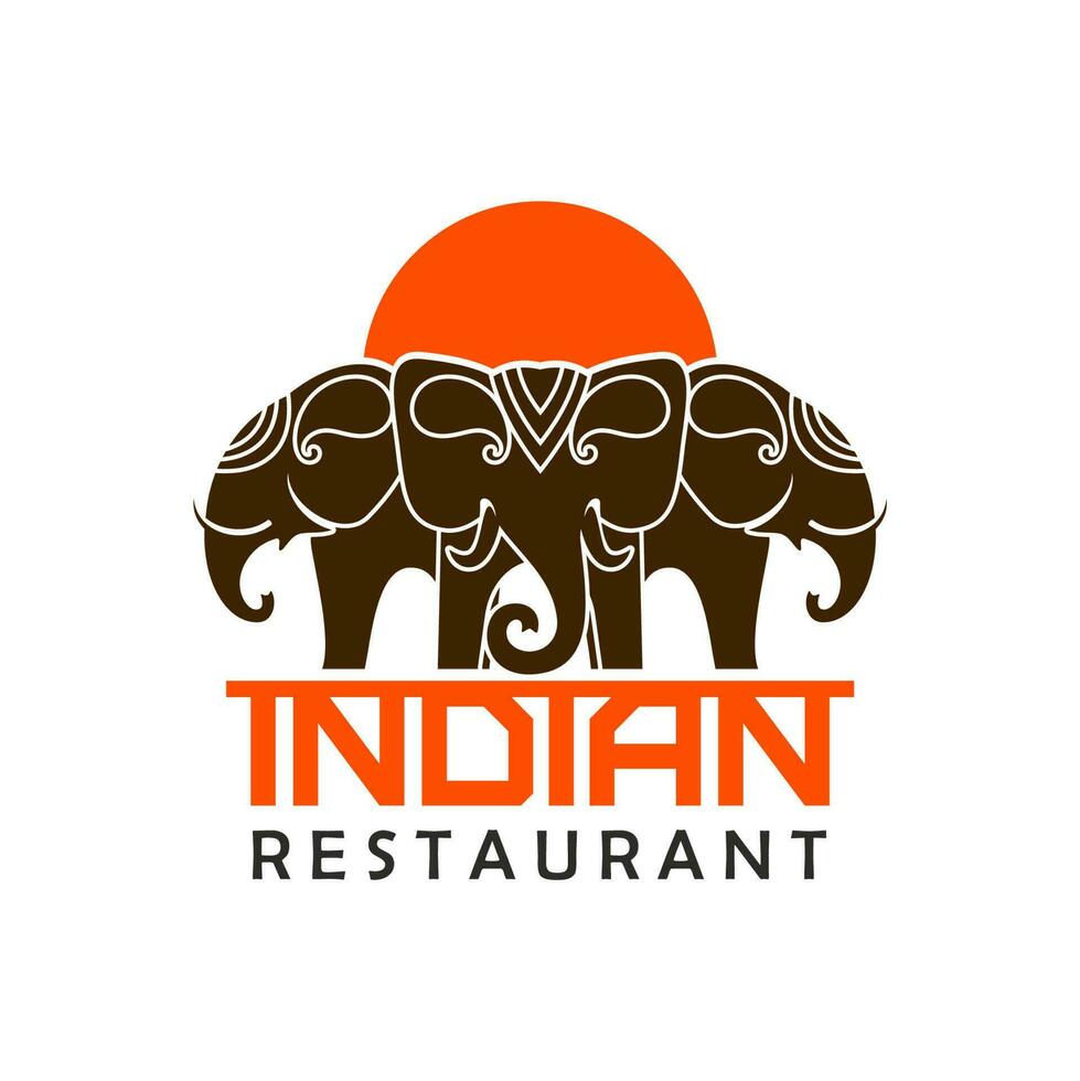 indisk restaurang ikon, elefanter med orange Sol vektor