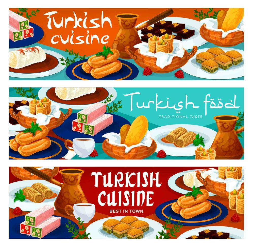 turkiska kök mat meny desserter och sötsaker vektor
