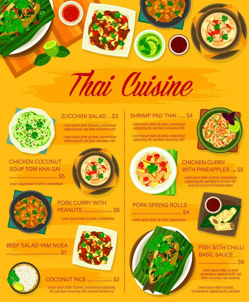 thailändisch Küche Essen Speisekarte Abdeckung, Thailand asiatisch Gericht vektor