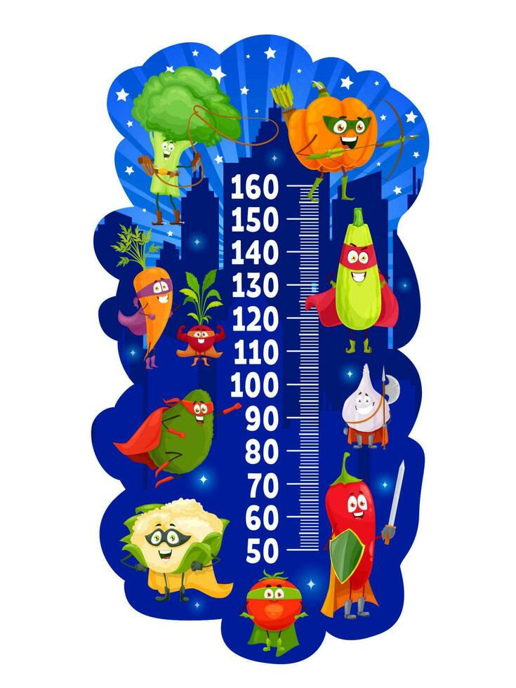 barn höjd Diagram, tecknad serie vegetabiliska superhjältar vektor