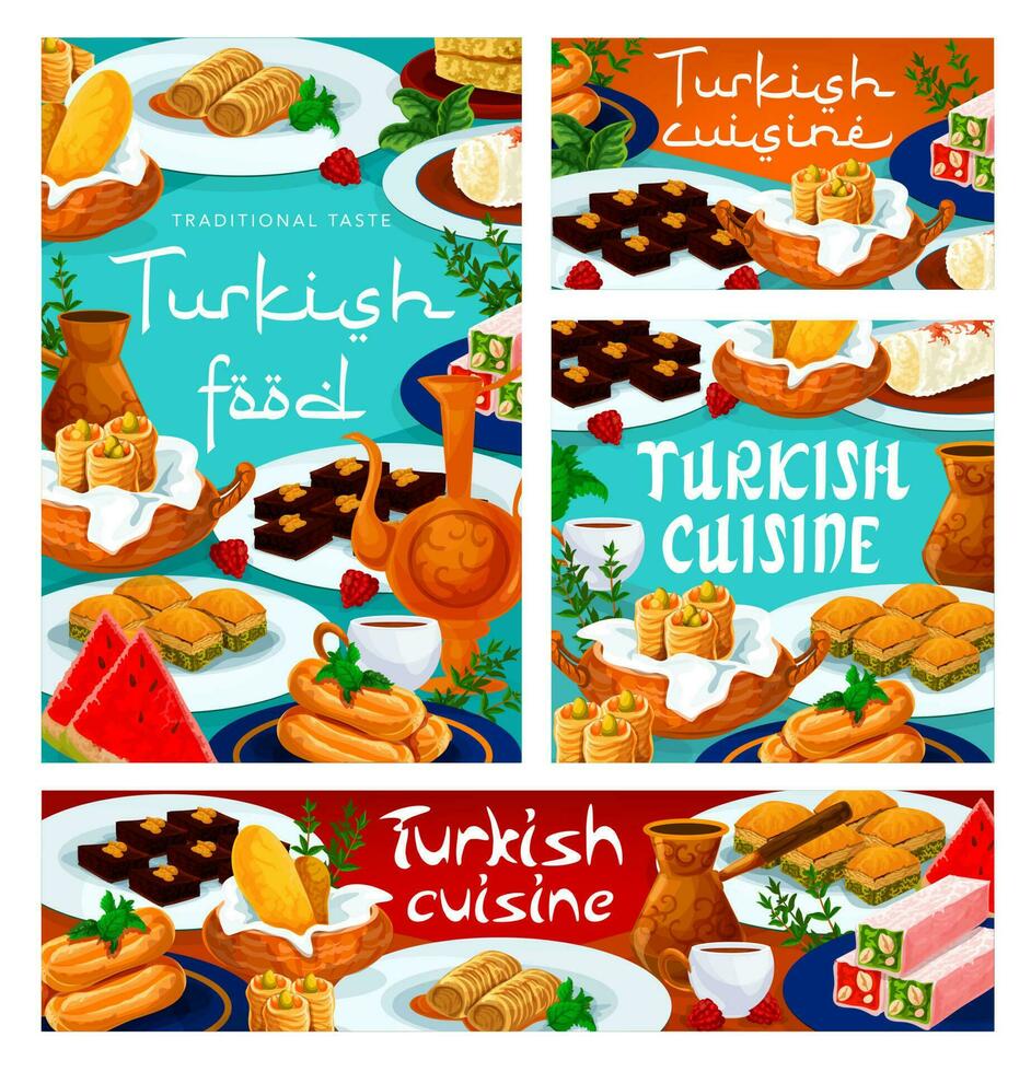 turkiska kök mat, baklava efterrätt, kaffe, te vektor