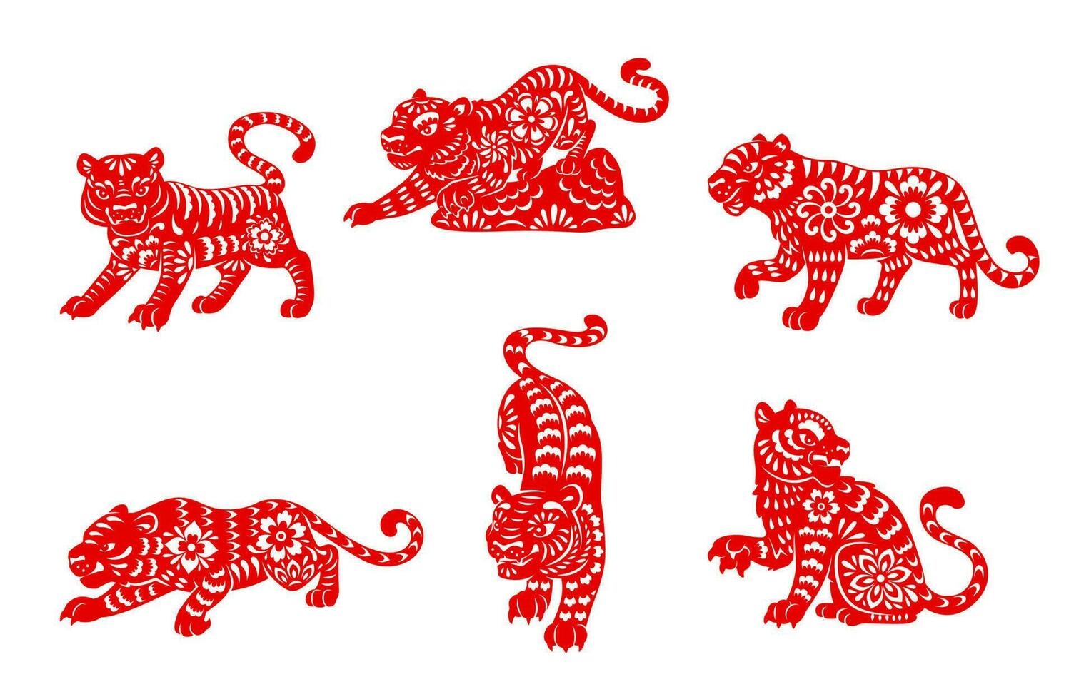 zodiaken tiger djur- ikoner, kinesisk zodiaken tecken vektor