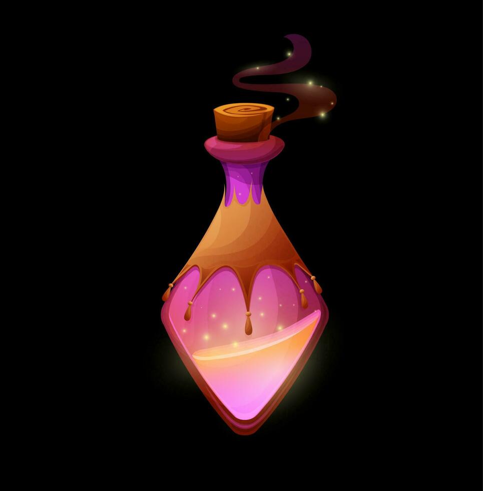 trolldryck flaska med magi sand, vektor glöd flaska
