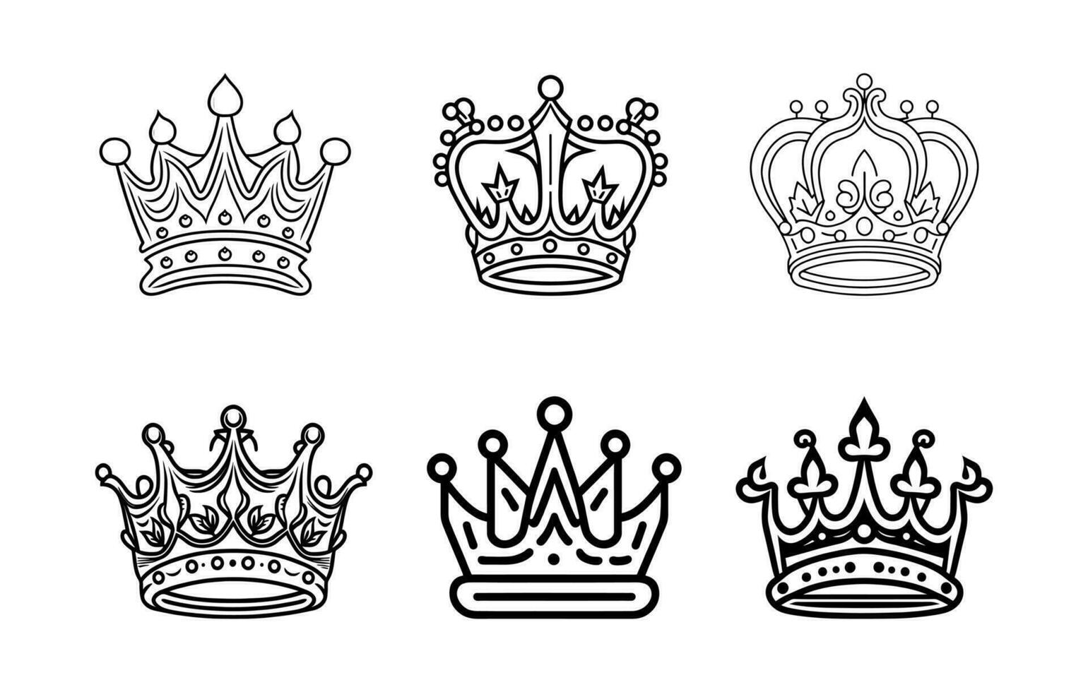 krona ikon uppsättning vektor, krona linje konst illustration, drottning krona bunt, kung krona symbol uppsättning vektor