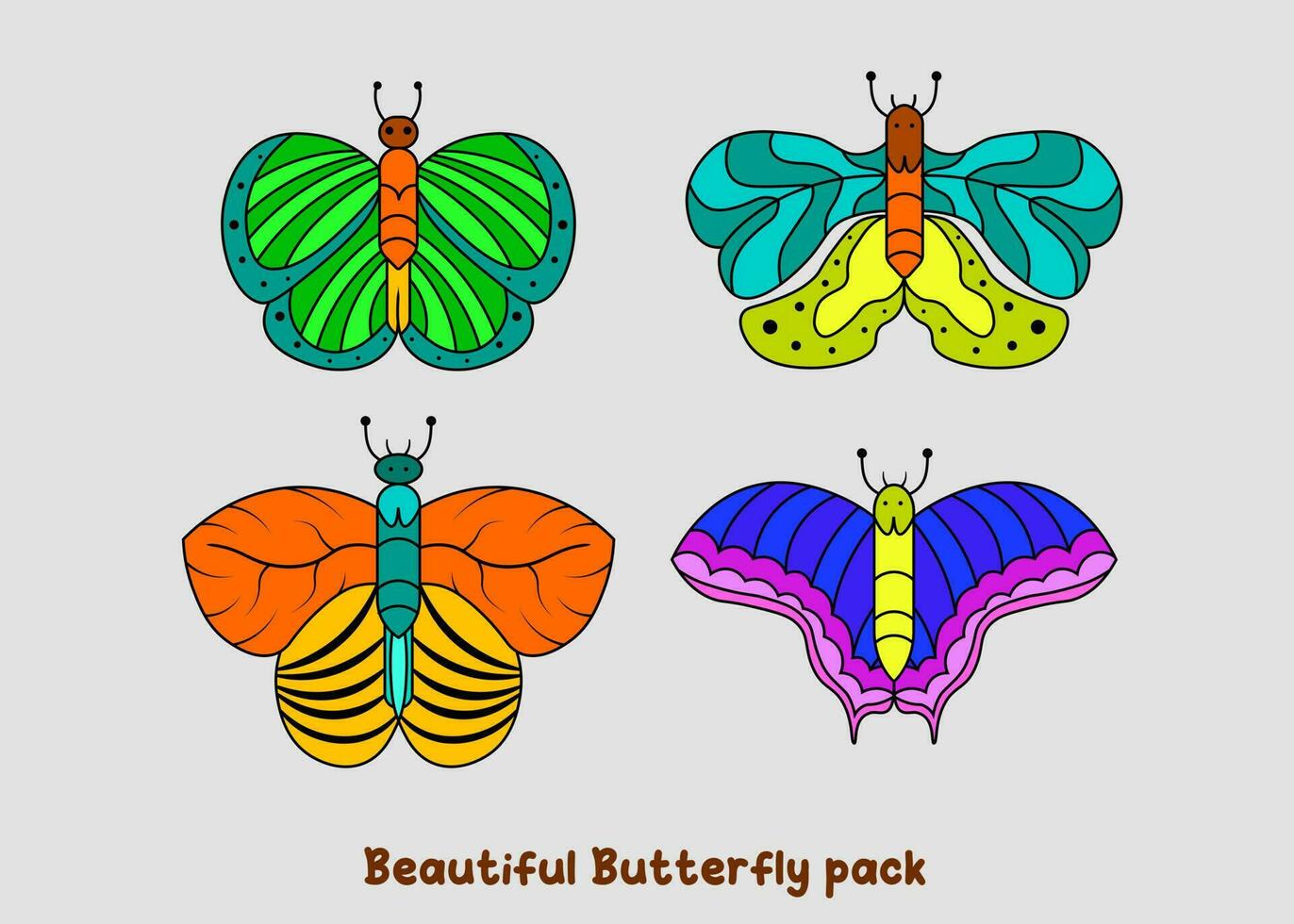 packa av färgrik skön fjärilar vektor