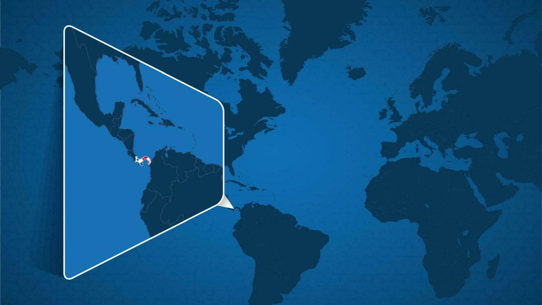 plats av panama på de värld Karta med förstoras Karta av panama med flagga. vektor