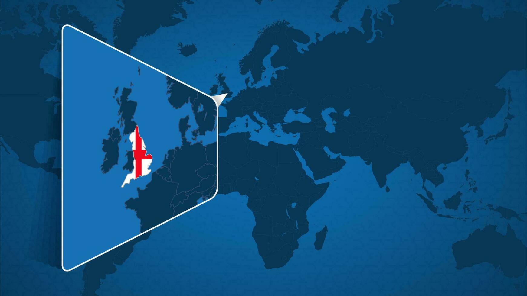 plats av England på de värld Karta med förstoras Karta av England med flagga. vektor