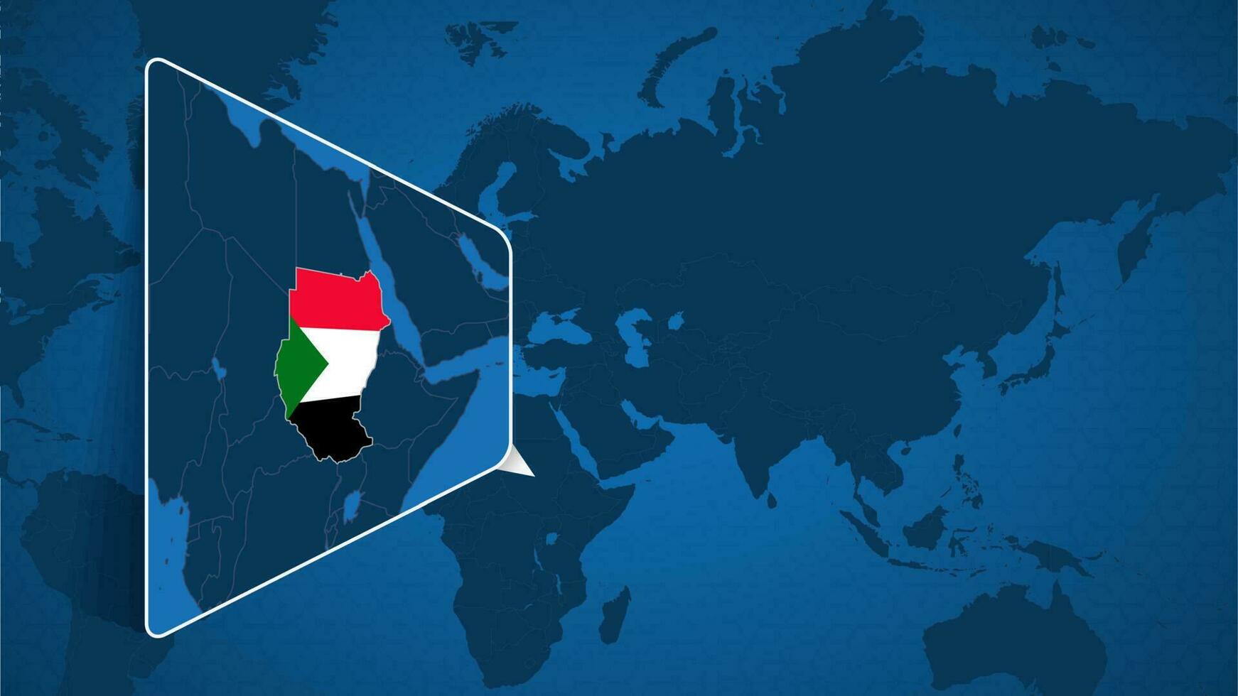 plats av sudan på de värld Karta med förstoras Karta av sudan med flagga. vektor