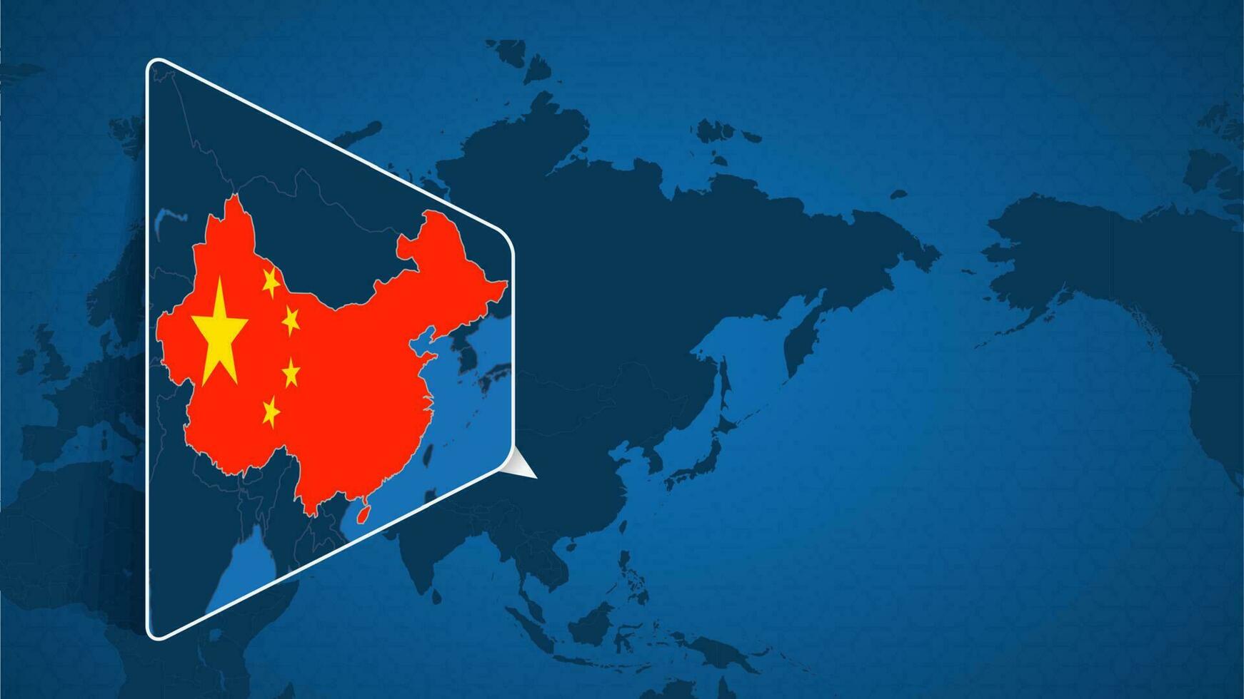 plats av Kina på de värld Karta med förstoras Karta av Kina med flagga. vektor