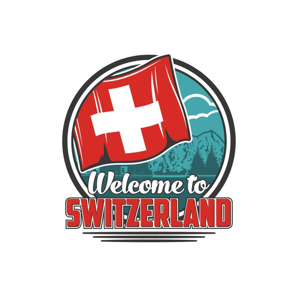 Schweiz Reise Symbol mit schweizerisch Flagge und Alpen vektor