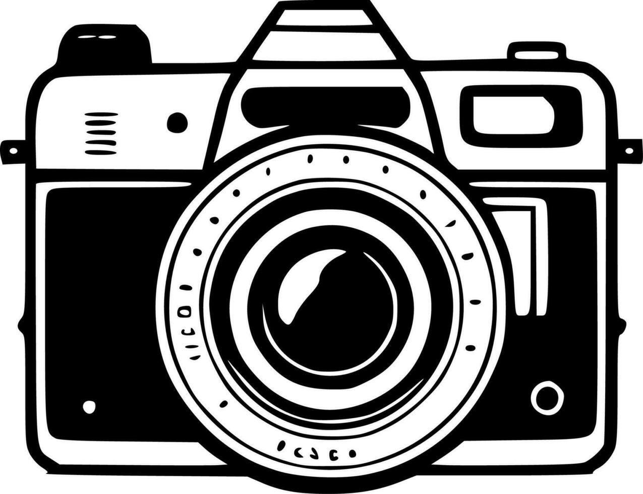 kamera - svart och vit isolerat ikon - vektor illustration