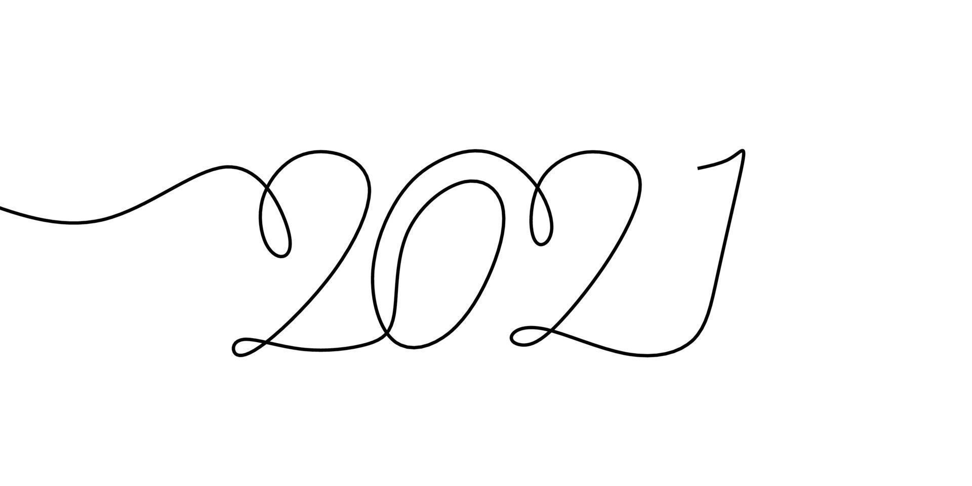 fortlaufende einzeilige Zeichnung eines Neujahrstextes von 2021. chinesisches Neujahr des Stiers handgeschrieben 2021 Schriftzug. Feier Neujahrskonzept lokalisiert auf weißem Hintergrund. vektor