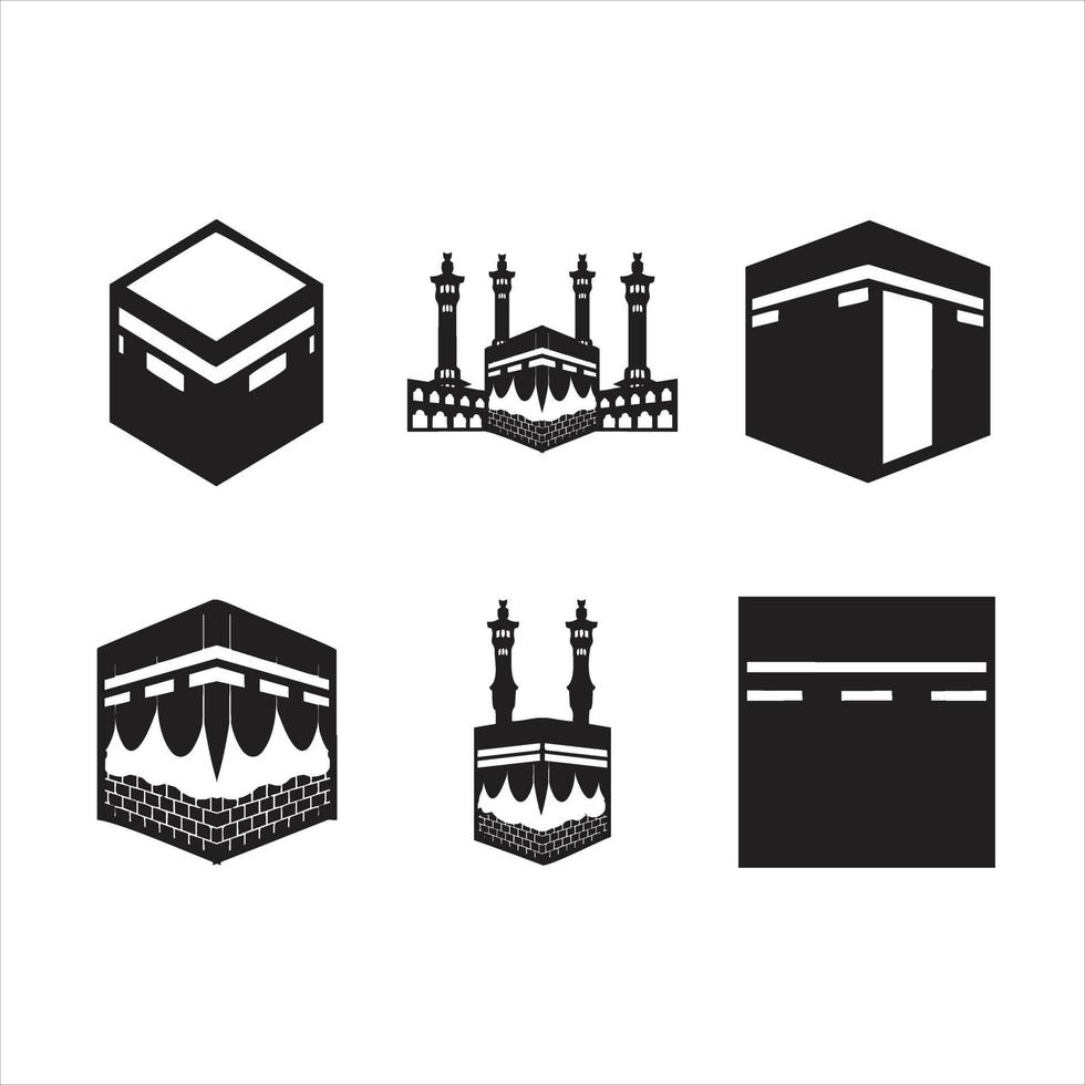 kaaba mekka vektorsilhuetter med olika former och synvinklar vektor