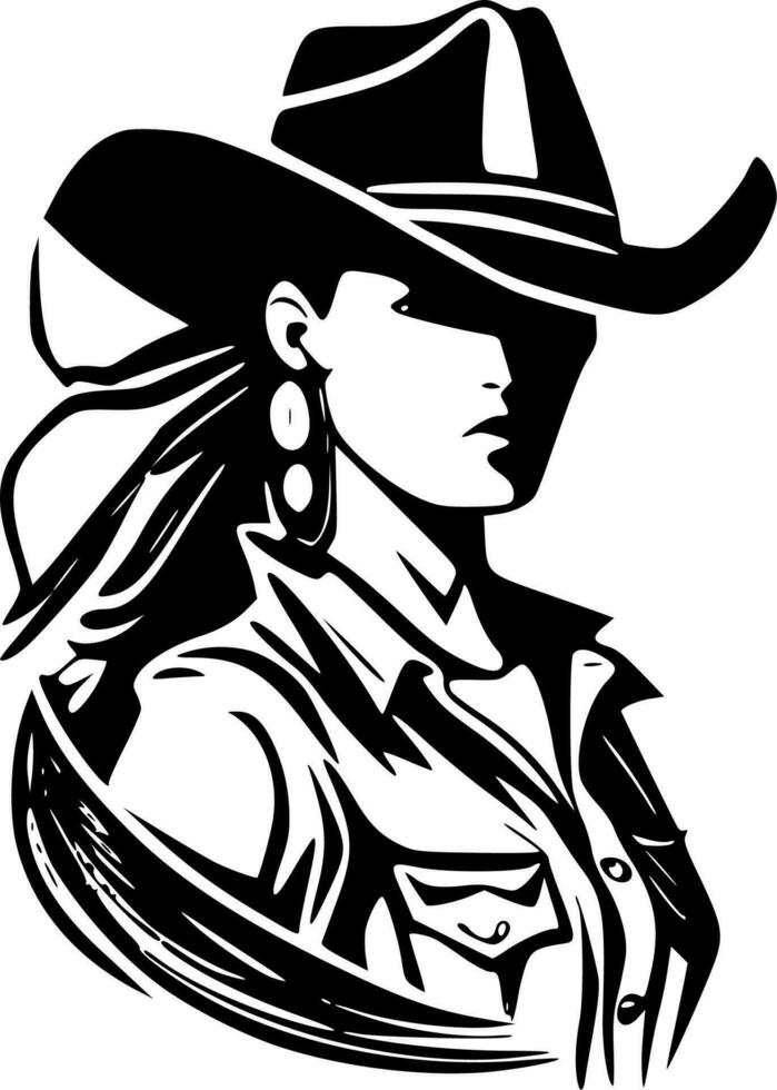 cowgirl - svart och vit isolerat ikon - vektor illustration