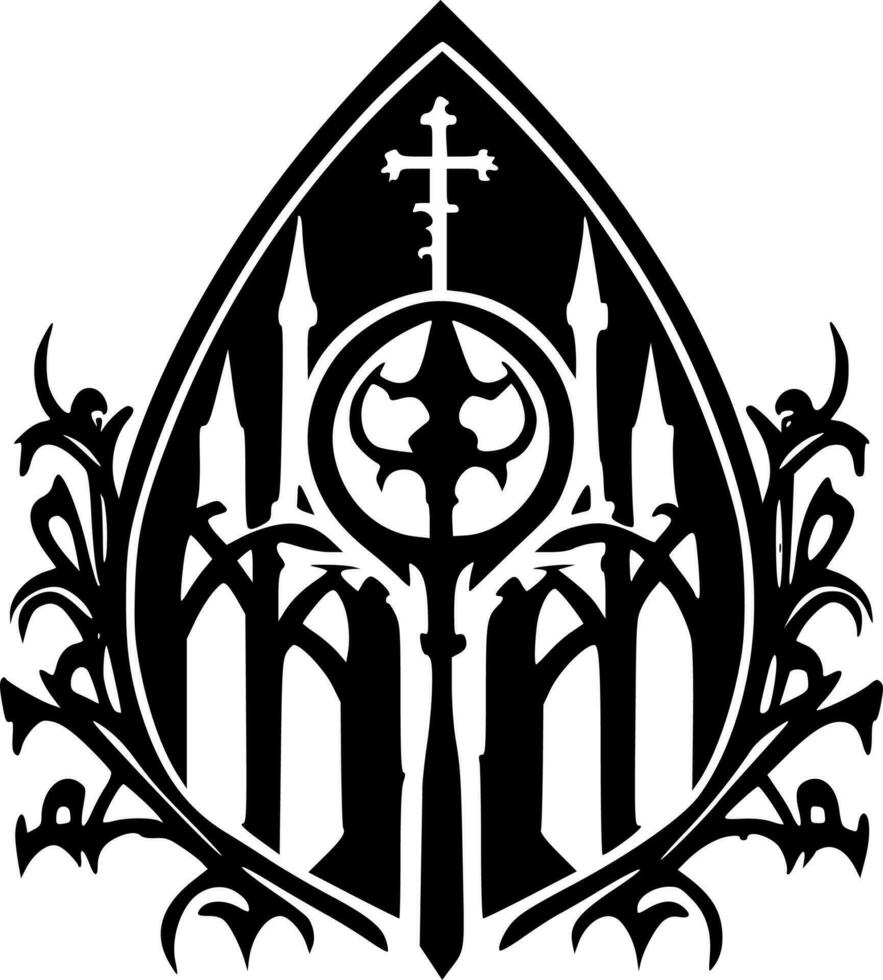 gotik - svart och vit isolerat ikon - vektor illustration