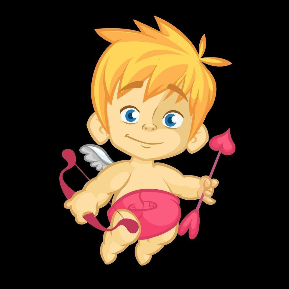 süß Karikatur Amor Baby Junge Charakter mit Flügel halten Bogen und Pfeile vektor