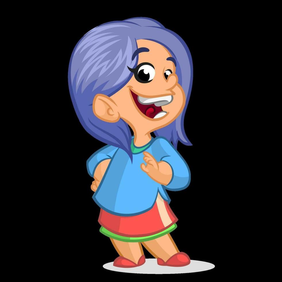 süß wenig Mädchen mit violett Haar lächelnd Vektor Karikatur Stil Charakter