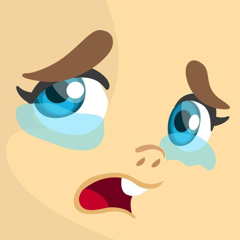 tecknad serie flicka gråt uttryck ansikte avatar. söt tecknad serie vektor flicka ansikte uttryck uppsättning