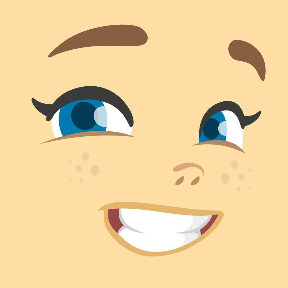 tecknad serie flicka leende avatar. söt tecknad serie vektor flicka ansikte uttryck