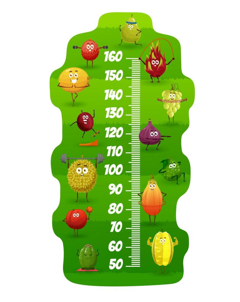 barn tillväxt meter med tropisk frukt på kondition vektor